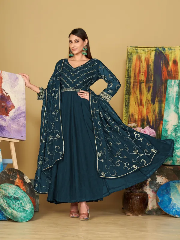 Turquoise_Blue_Crepe_Anarkali_Suit_For_Women