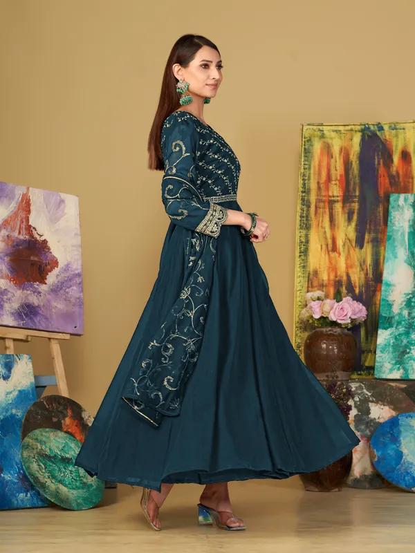 Turquoise_Blue_Crepe_Anarkali_Suit_For_Women