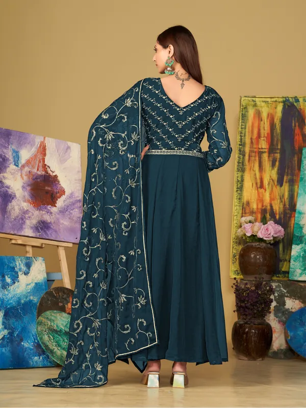 Turquoise_Blue_Crepe_Anarkali_Suit_For_Women