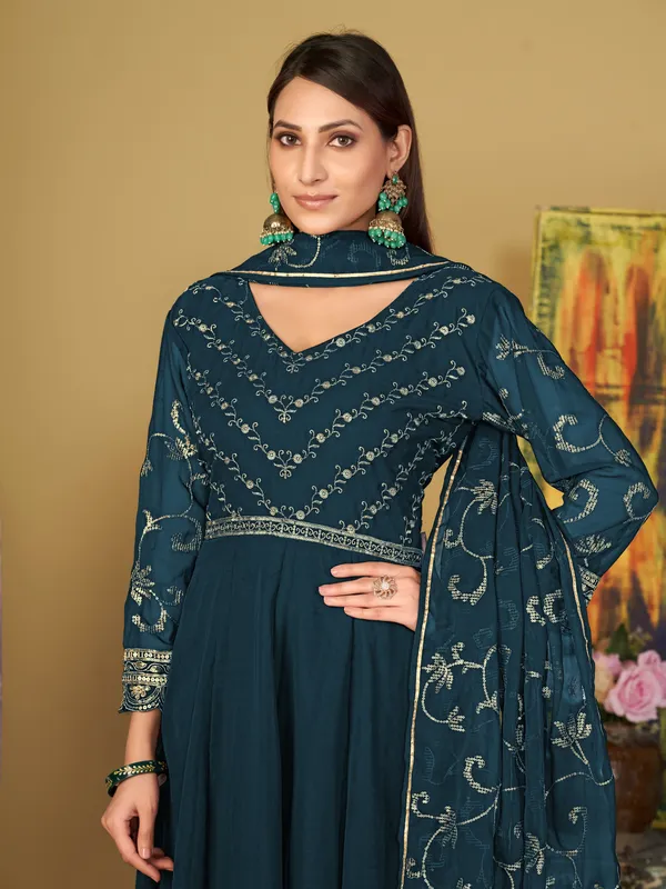 Turquoise_Blue_Crepe_Anarkali_Suit_For_Women