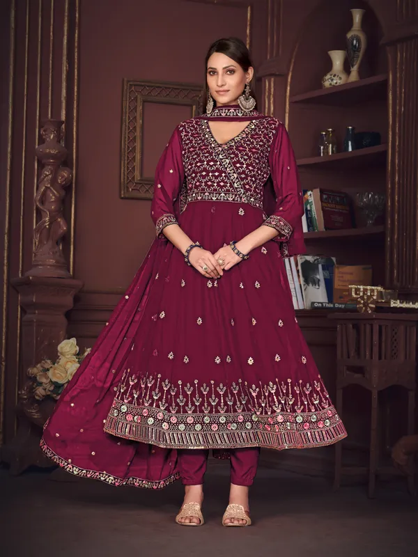 Dark_Pink_Crepe_Anarkali_Suit_For_Women