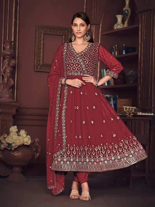 Maroon_Crepe_Anarkali_Suit_For_Women