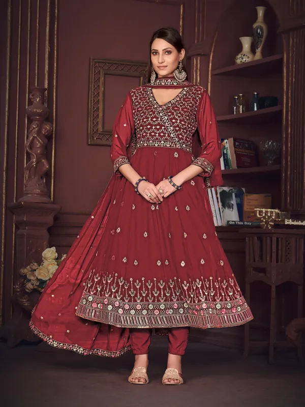 Maroon_Crepe_Anarkali_Suit_For_Women
