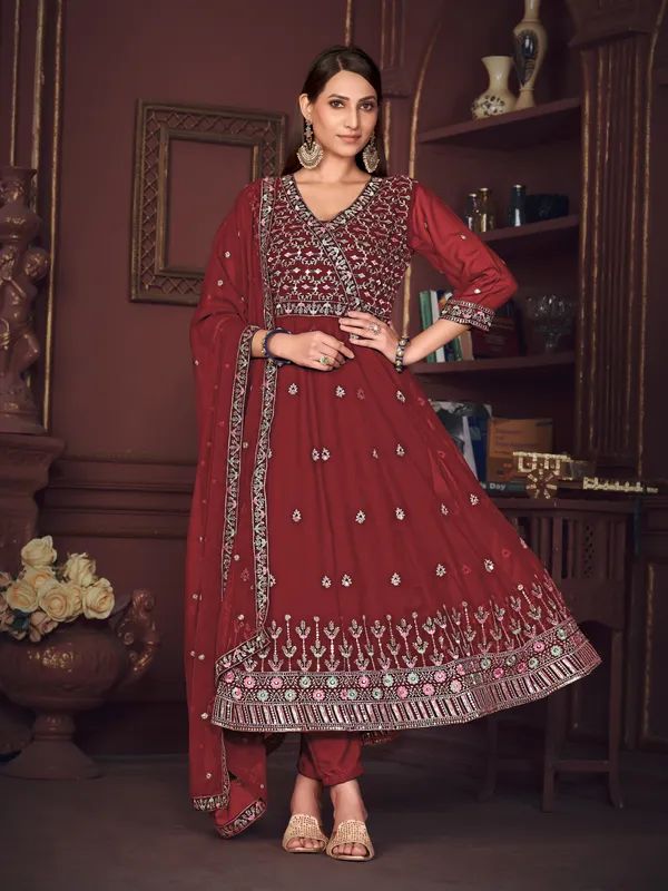 Maroon_Crepe_Anarkali_Suit_For_Women
