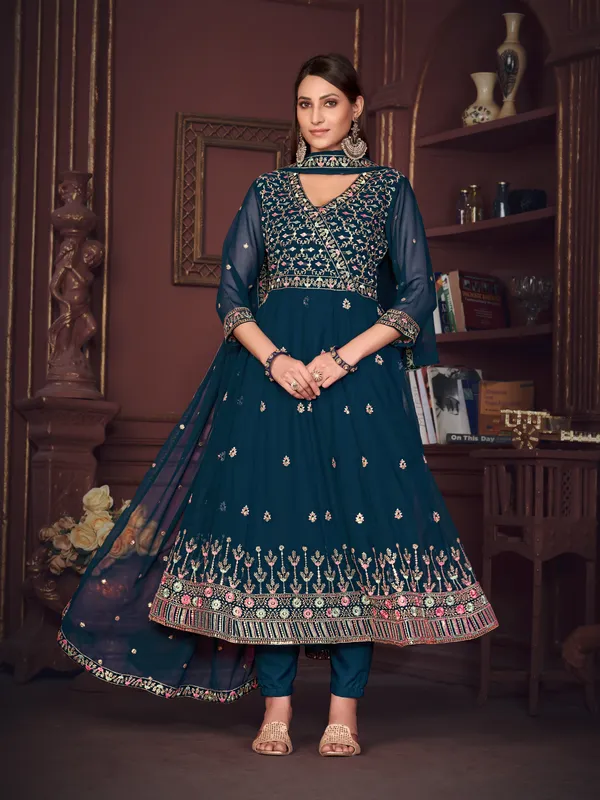 Turquoise_Blue_Crepe_Anarkali_Suit_For_Women