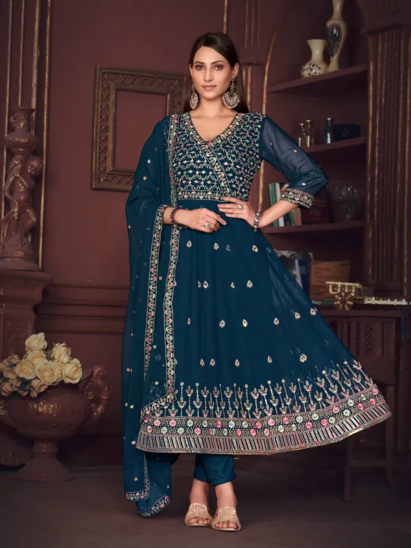 Turquoise_Blue_Crepe_Anarkali_Suit_For_Women