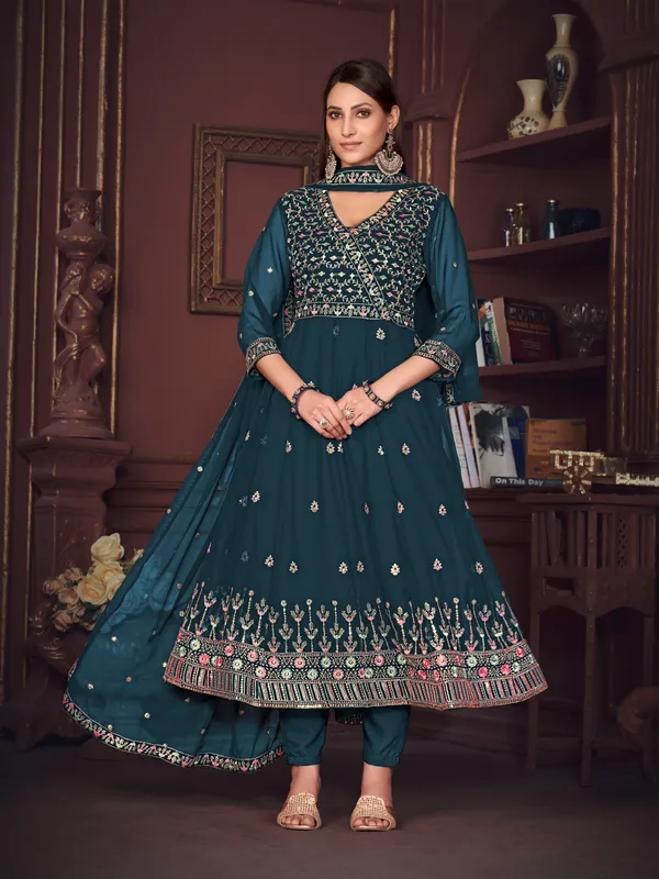 Turquoise_Blue_Crepe_Anarkali_Suit_For_Women