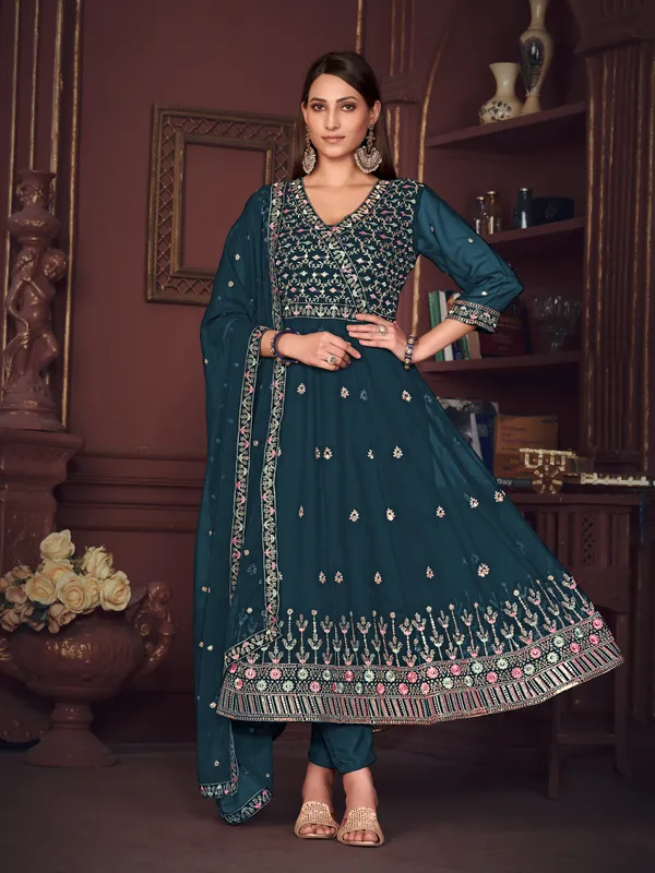 Turquoise_Blue_Crepe_Anarkali_Suit_For_Women