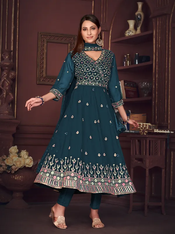 Turquoise_Blue_Crepe_Anarkali_Suit_For_Women