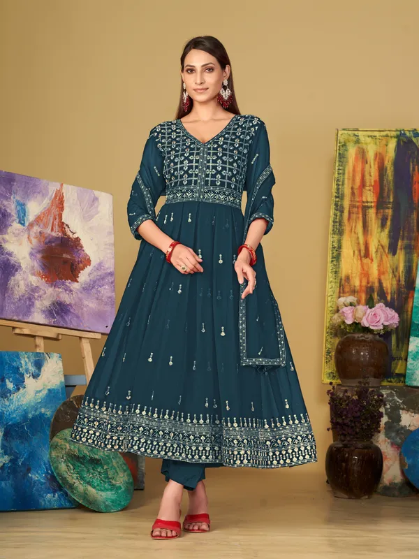 Turquoise_Blue_Crepe_Anarkali_Suit_For_Women