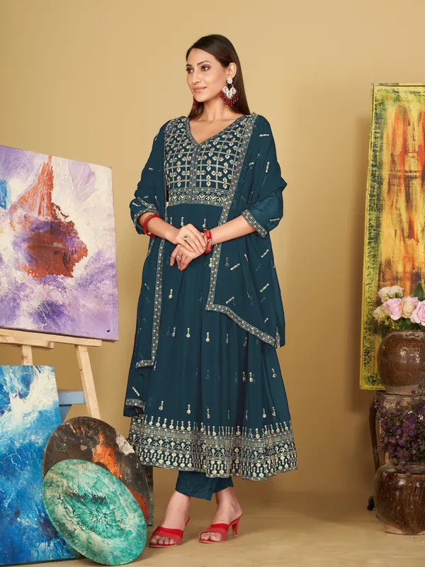 Turquoise_Blue_Crepe_Anarkali_Suit_For_Women