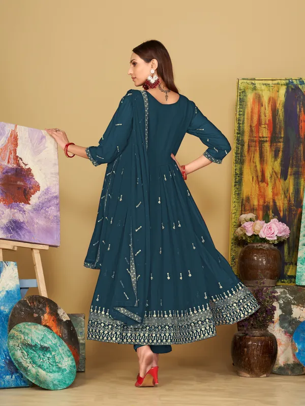 Turquoise_Blue_Crepe_Anarkali_Suit_For_Women