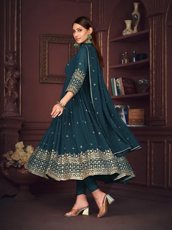 Turquoise_Blue_Crepe_Anarkali_Suit_For_Women