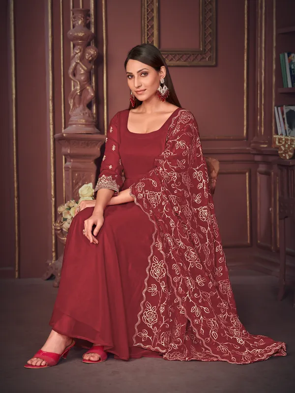 Maroon_Crepe_Anarkali_Suit_For_Women