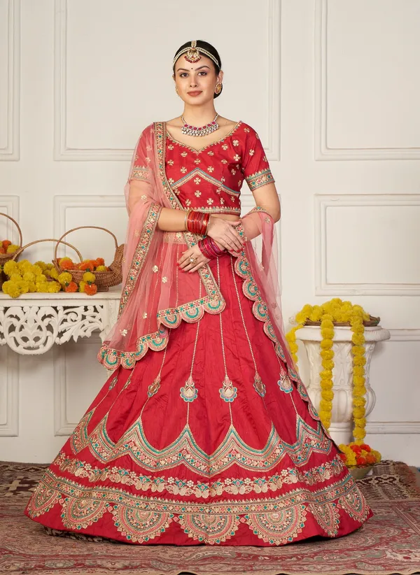 Maroon_Thread_Work_Lehenga_Choli_With_Dupatta_For_Women