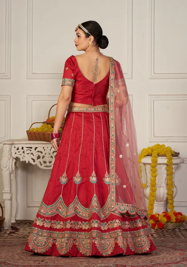 Maroon_Thread_Work_Lehenga_Choli_With_Dupatta_For_Women
