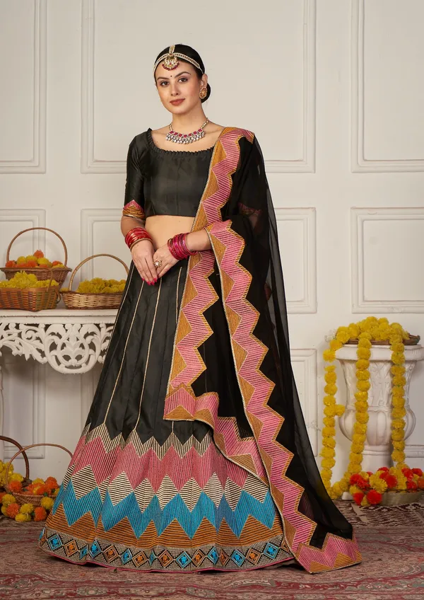 Black_Thread_Work_Lehenga_Choli_With_Dupatta_For_Women