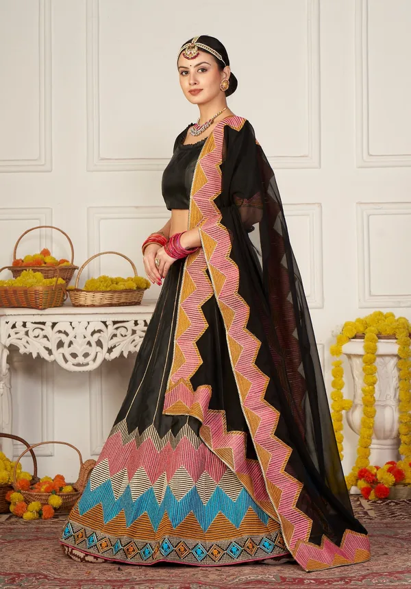 Black_Thread_Work_Lehenga_Choli_With_Dupatta_For_Women