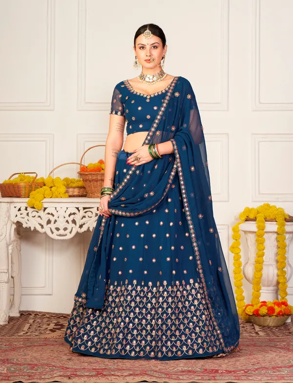 Teal_Blue_Thread_Work_Lehenga_Choli_With_Dupatta_For_Women