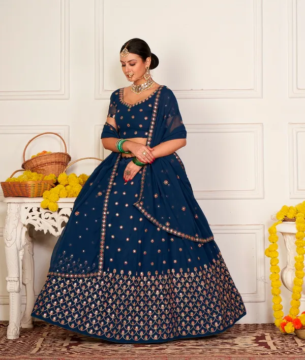 Teal_Blue_Thread_Work_Lehenga_Choli_With_Dupatta_For_Women