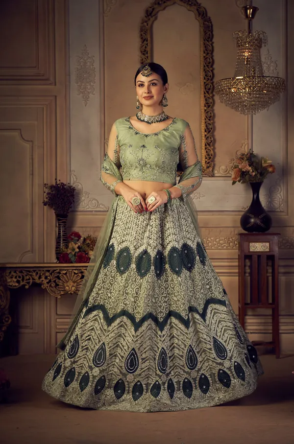 Light_Green_Thread_Work_Lehenga_Choli_With_Dupatta_For_Women