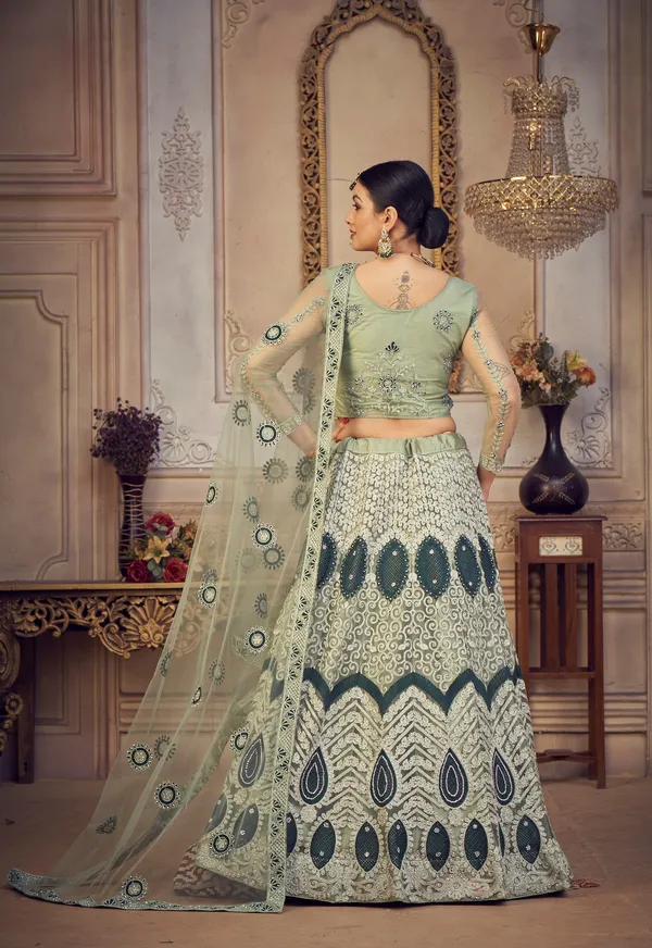 Light_Green_Thread_Work_Lehenga_Choli_With_Dupatta_For_Women