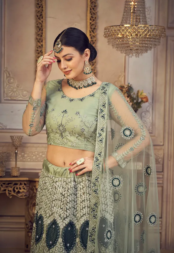 Light_Green_Thread_Work_Lehenga_Choli_With_Dupatta_For_Women