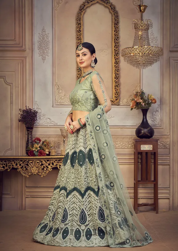 Light_Green_Thread_Work_Lehenga_Choli_With_Dupatta_For_Women