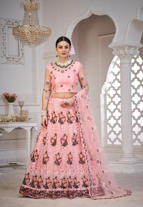 Light_Pink_Thread_Work_Lehenga_Choli_With_Dupatta_For_Women