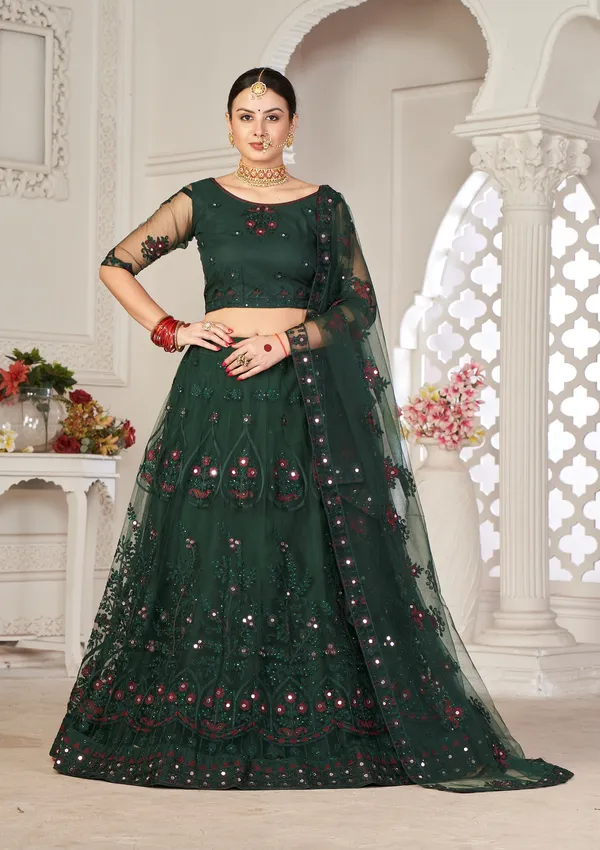 Green_Thread_Work_Lehenga_Choli_With_Dupatta_For_Women