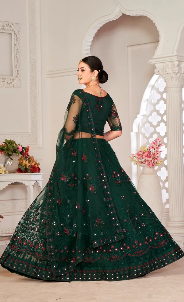 Green_Thread_Work_Lehenga_Choli_With_Dupatta_For_Women