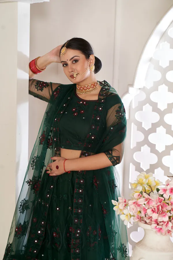 Green_Thread_Work_Lehenga_Choli_With_Dupatta_For_Women
