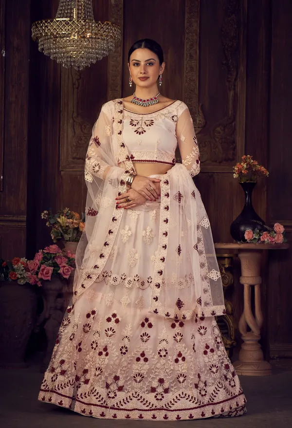 Pink_Thread_Work_Lehenga_Choli_With_Dupatta_For_Women