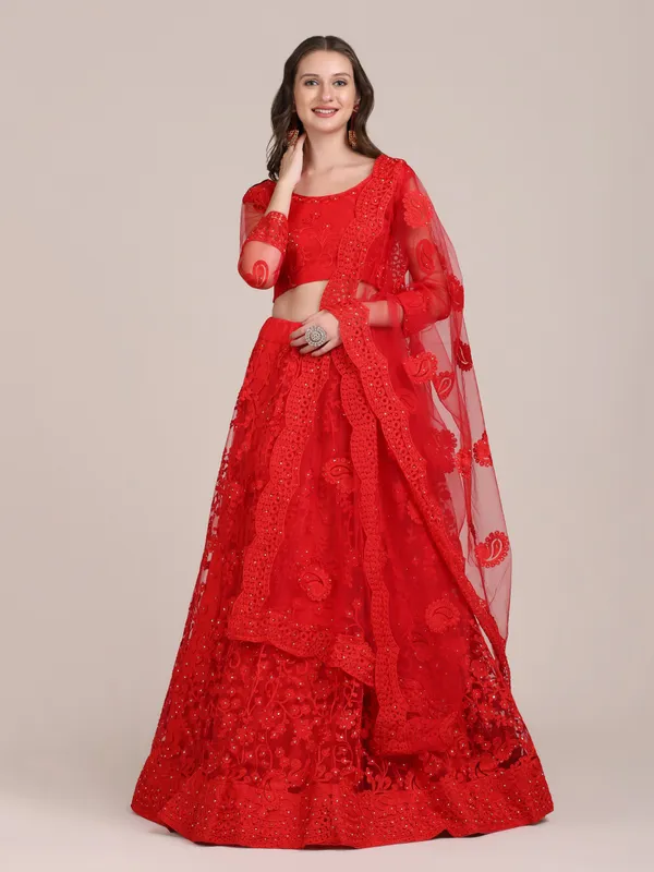 Red_Thread_Work/_Stone_Work_Lehenga_Choli_With_Dupatta_For_Women