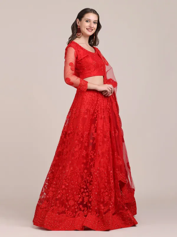Red_Thread_Work/_Stone_Work_Lehenga_Choli_With_Dupatta_For_Women