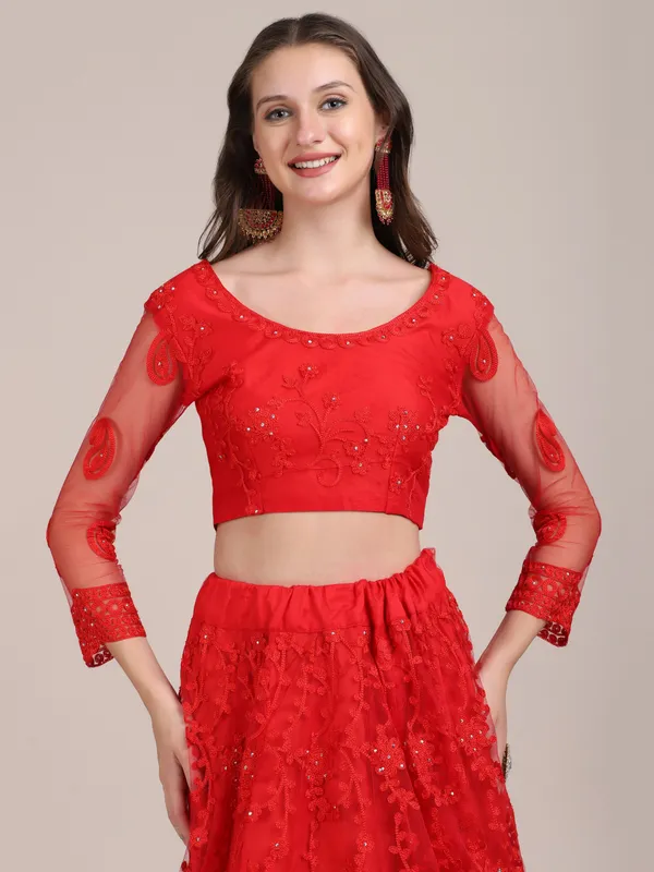 Red_Thread_Work/_Stone_Work_Lehenga_Choli_With_Dupatta_For_Women