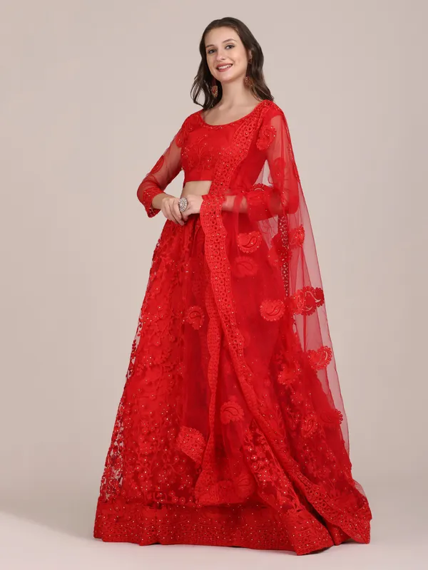 Red_Thread_Work/_Stone_Work_Lehenga_Choli_With_Dupatta_For_Women