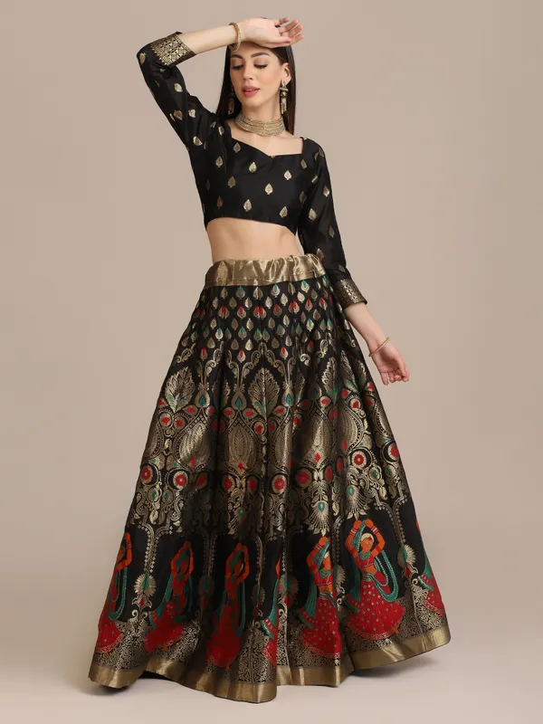 Black_Zari_Lehenga_Choli_With_Dupatta_For_Women