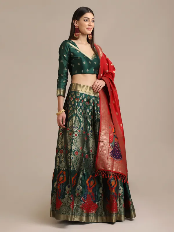 Green_Zari_Lehenga_Choli_With_Dupatta_For_Women