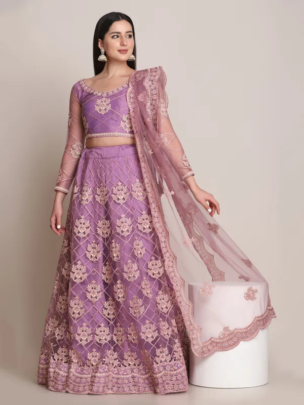 Purple_Thread_Work_Lehenga_Choli_With_Dupatta_For_Women