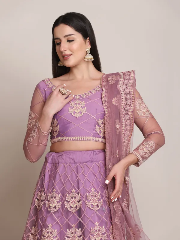 Purple_Thread_Work_Lehenga_Choli_With_Dupatta_For_Women