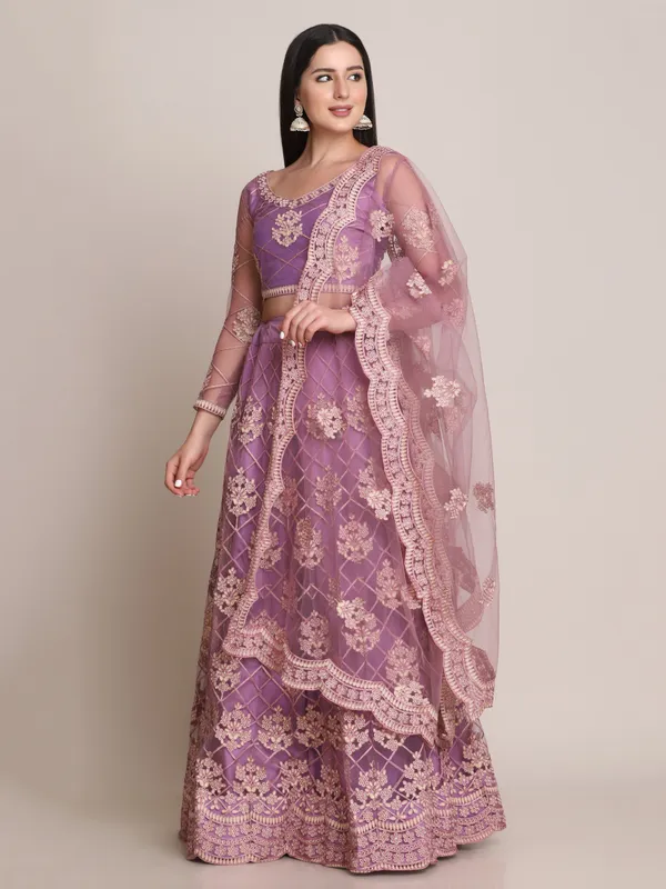 Purple_Thread_Work_Lehenga_Choli_With_Dupatta_For_Women