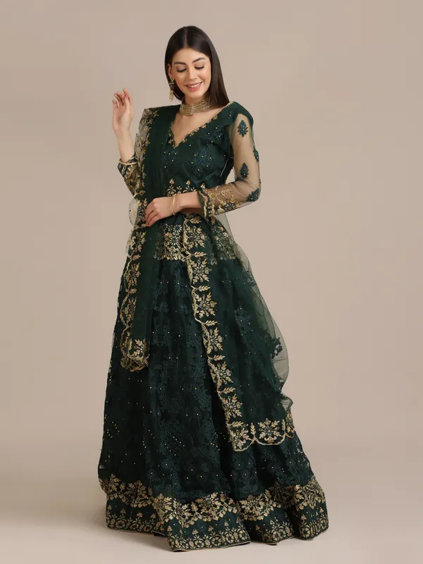Green_Thread_Work_Lehenga_Choli_With_Dupatta_For_Women