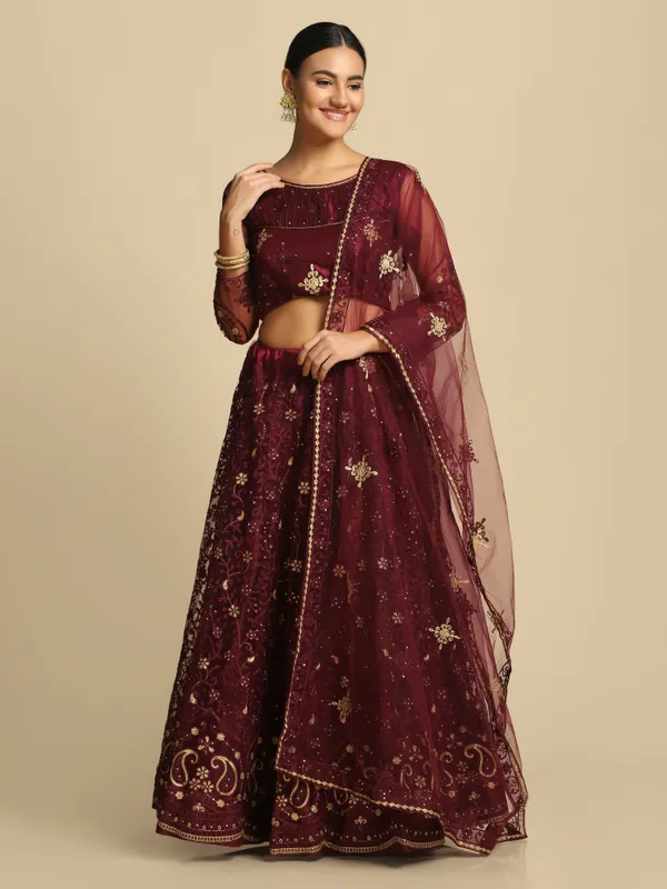 Purple_Thread_Work_Lehenga_Choli_With_Dupatta_For_Women