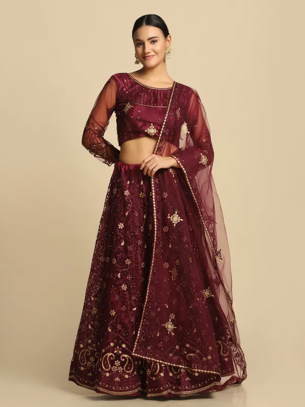 Purple_Thread_Work_Lehenga_Choli_With_Dupatta_For_Women