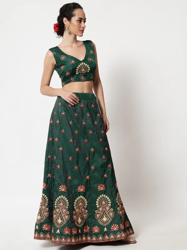 Green_Thread_Work_Lehenga_Choli_With_Dupatta_For_Women