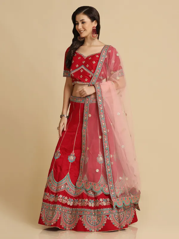 Maroon_Thread_Work_Lehenga_Choli_With_Dupatta_For_Women
