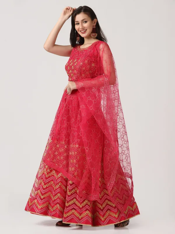 Pink_Thread_Work_Lehenga_Choli_With_Dupatta_For_Women