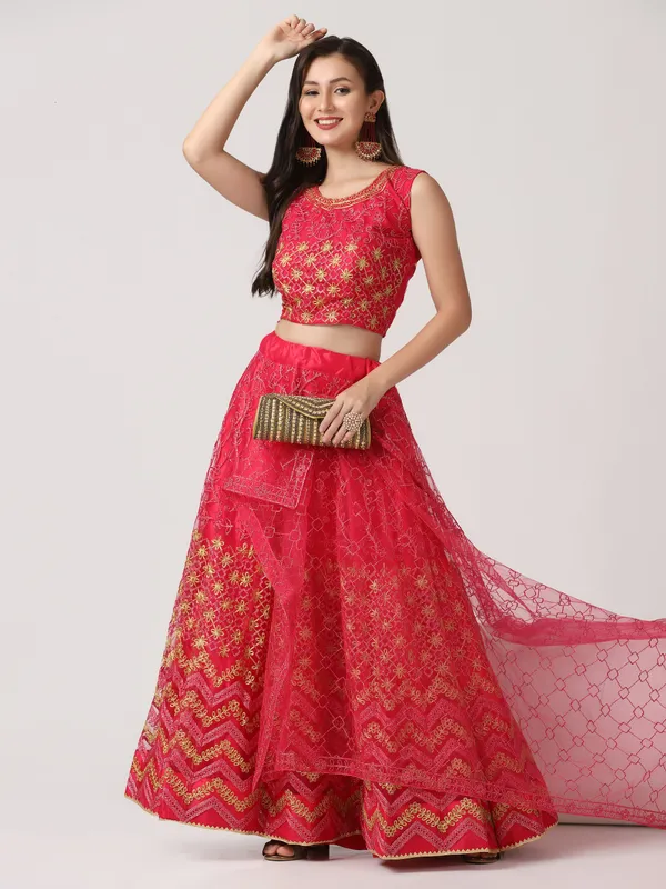 Pink_Thread_Work_Lehenga_Choli_With_Dupatta_For_Women