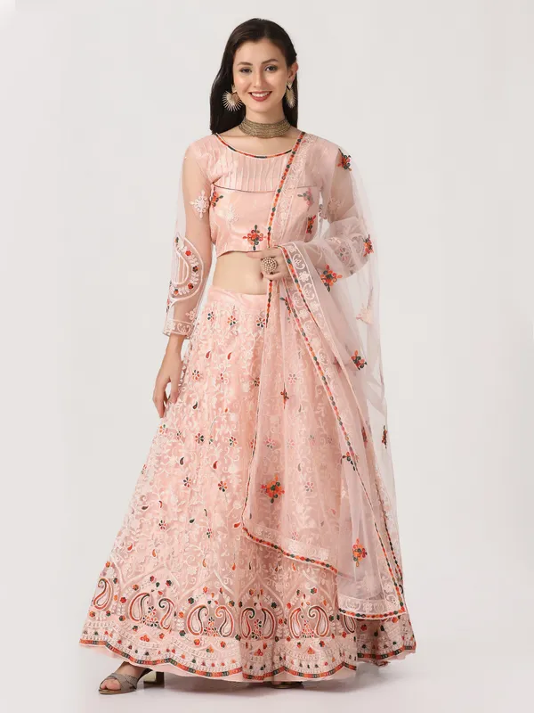 Pink_Thread_Work_Lehenga_Choli_With_Dupatta_For_Women